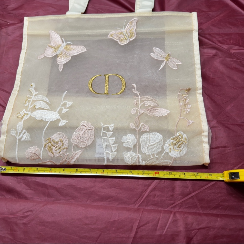 The Christian Dior Cream Embroidered Butterfly Mesh Tote Bag and Makeup pouch - Picture 6 of 11